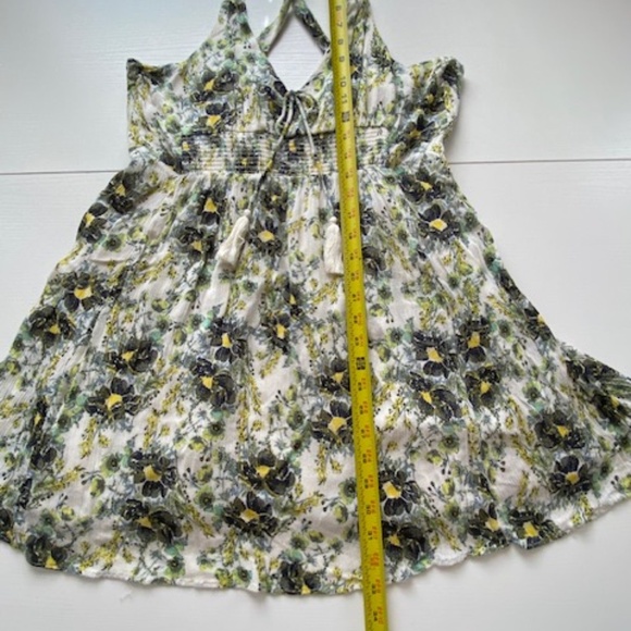 Free People Washed Ashore Floral Boho Ivory / Green Mini Dress Size Large - Picture 11 of 12